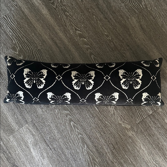 Black Velvet and White Butterfly Lumbar Pillow - Picture 1 of 5